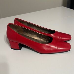 Vintage Allure Red Leather Block Heels size 8